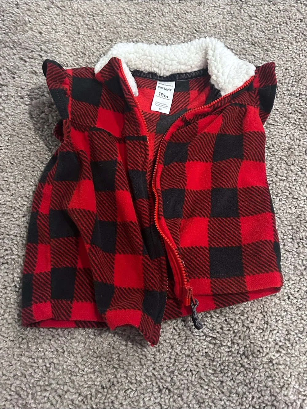 Carter's Red & Black Buffalo Plaid Sherpa-Trim Vest